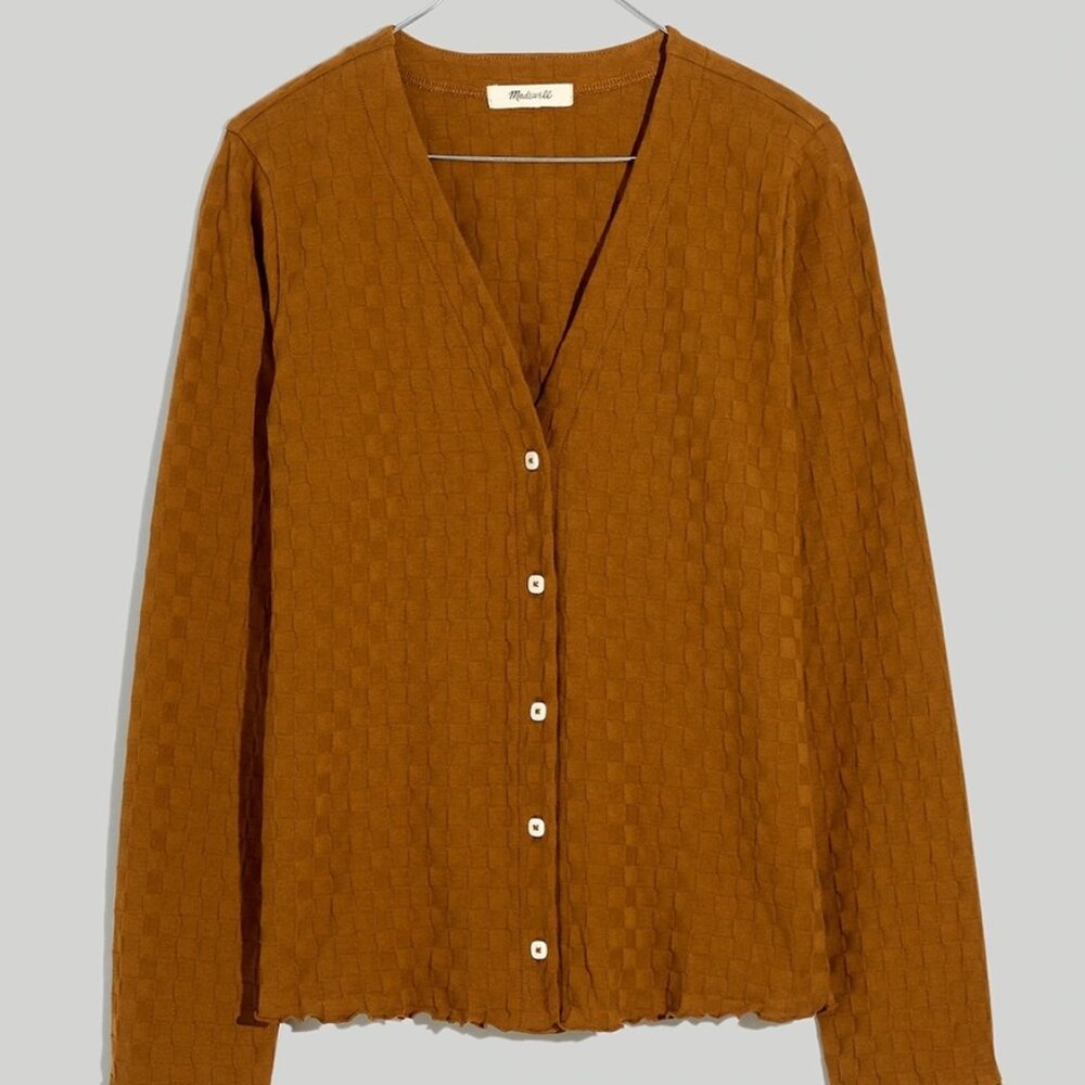 NWT- Madewell V-Neck Cardigan in Checkerboard Jacquard Size L